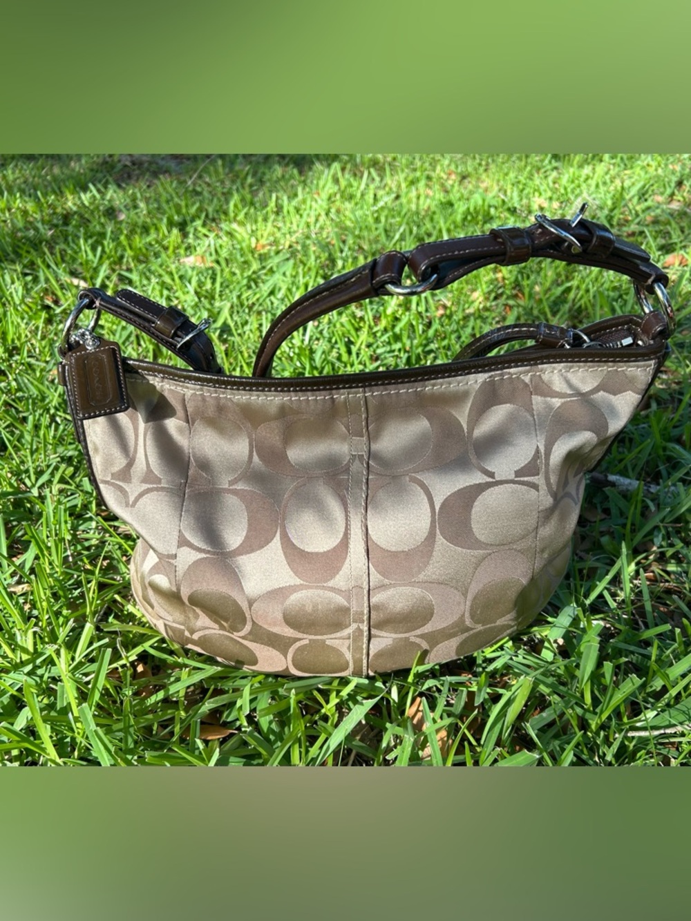 Coach Brown Signature Canvas Bag with Dark Leather Includes all 3 Original Tags